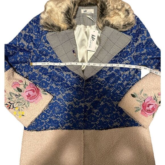 Hip Curve Embroidered Trench Coat With Lace & Sherpa Accents NWT - Picture 14 of 17